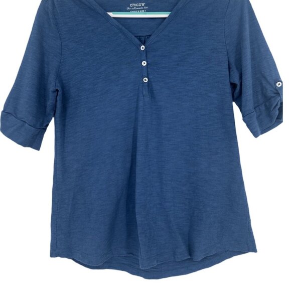 Chico's Women’s Blue 3/4 Sleeve Ultimate Tee Button Up Size M - Picture 1 of 6